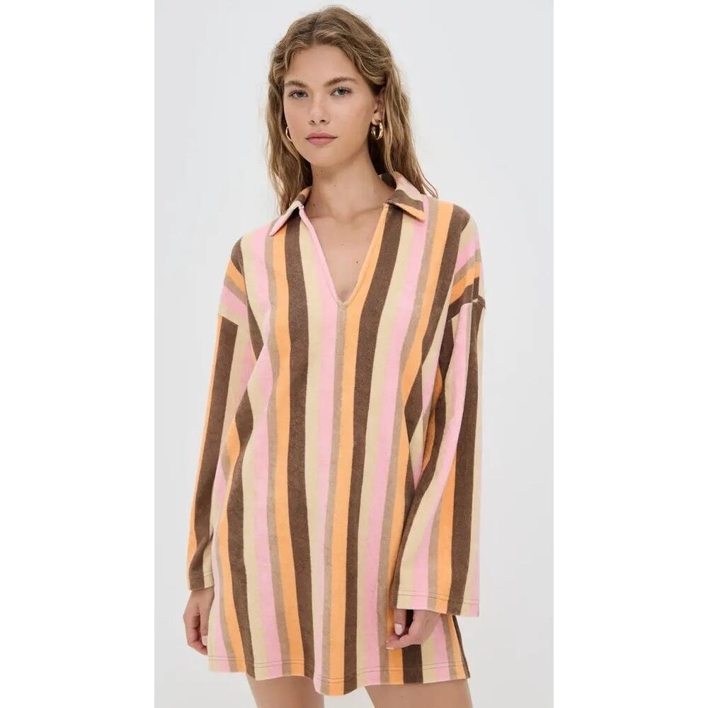 SMALL Faherty Cabana Long Sleeve Towel Terry Minidress